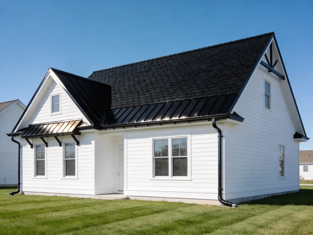 Matte black architectural shingle roof on a white modern farmhouse-style home near Lawton, Oklahoma