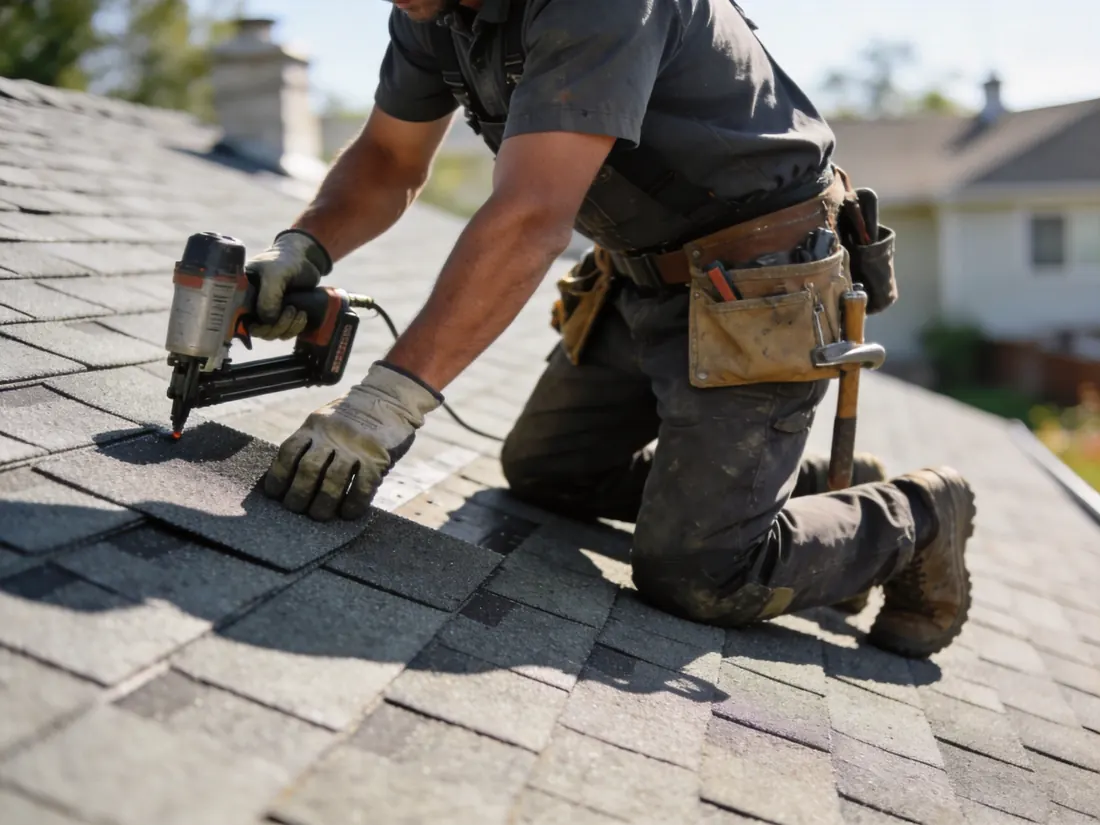 Local Lawton roofer installing architectural asphalt shingles on a residential roof
